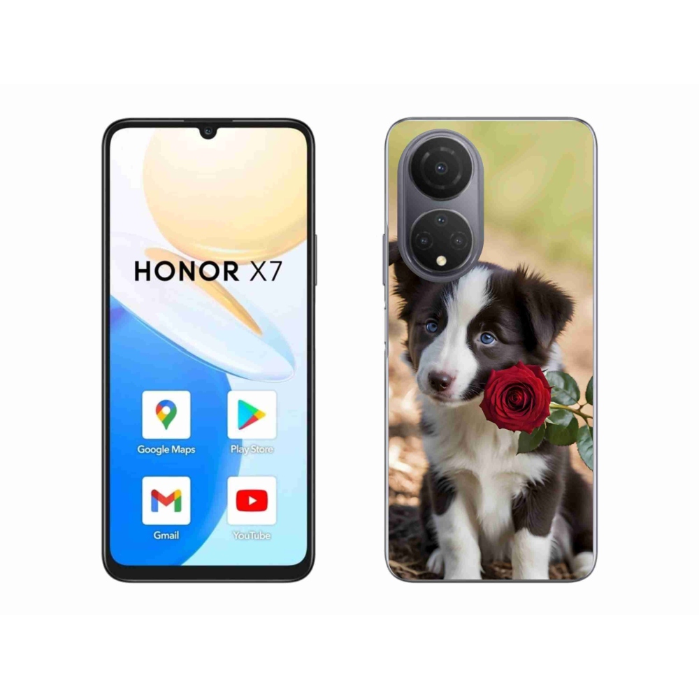 Gélový kryt mmCase na Honor X7 - roztomilá border kólia s ružou
