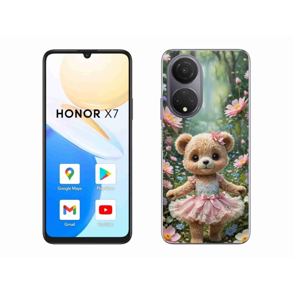 Gélový kryt mmCase na Honor X7 - roztomilý medvedík v kvetoch