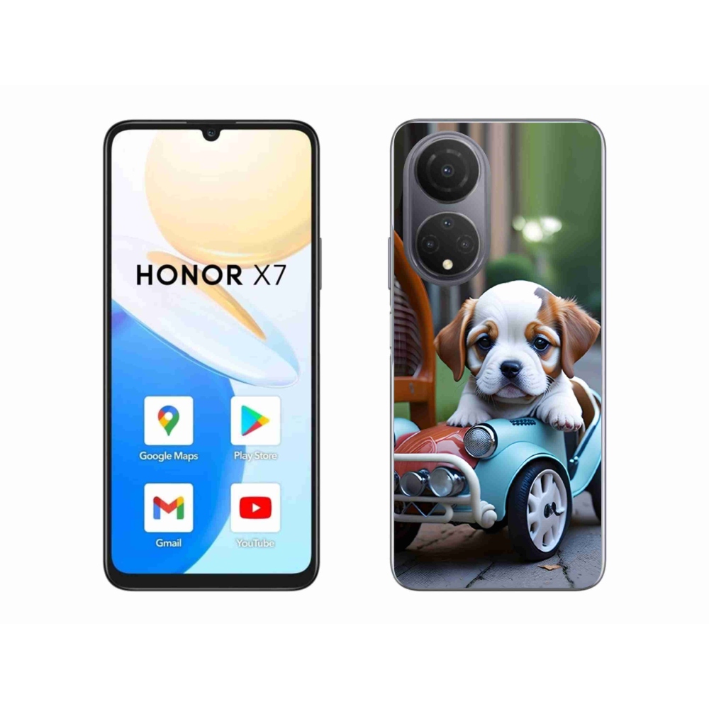 Gélový kryt mmCase na Honor X7 - šteňa v retro aute