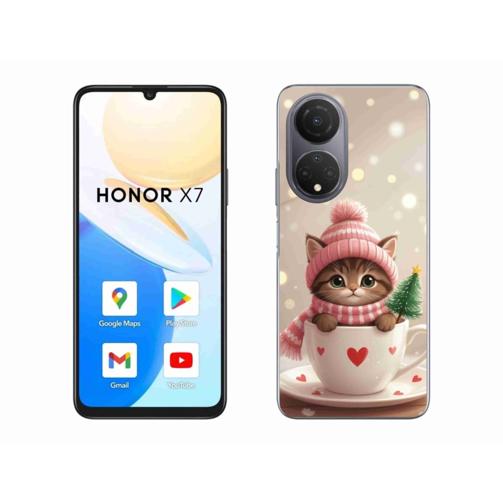 Gélový kryt mmCase na Honor X7 - vianočné mačiatko v hrnčeku