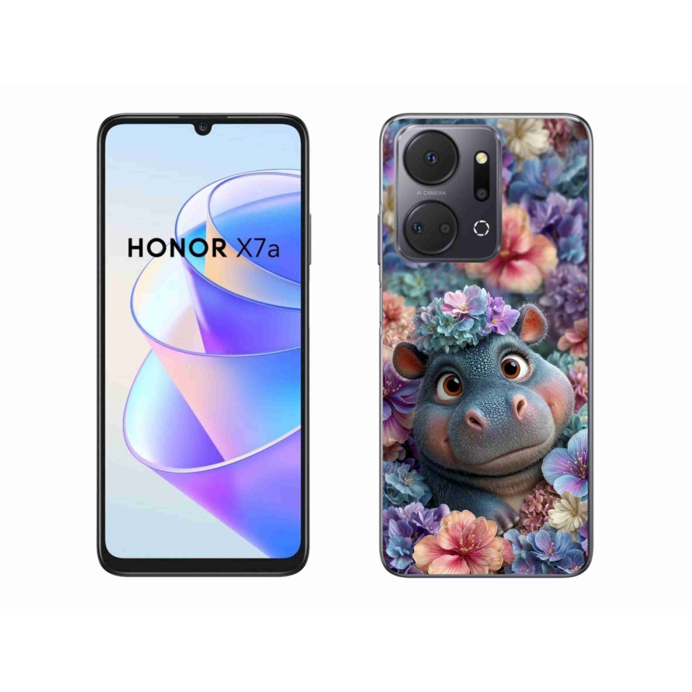 Gélový kryt mmCase na Honor X7a - hrošík v kvetoch