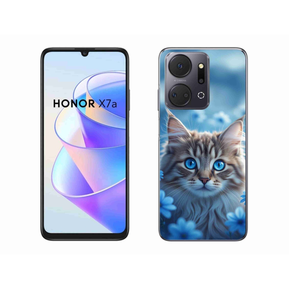 Gélový kryt mmCase na Honor X7a - mačiatko v modrých kvetoch
