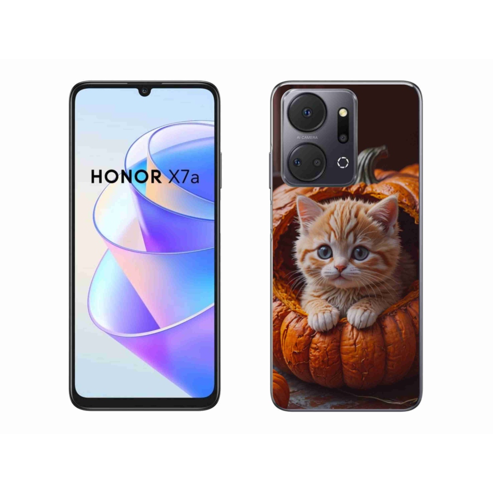 Gélový kryt mmCase na Honor X7a - mačiatko a tekvica 2