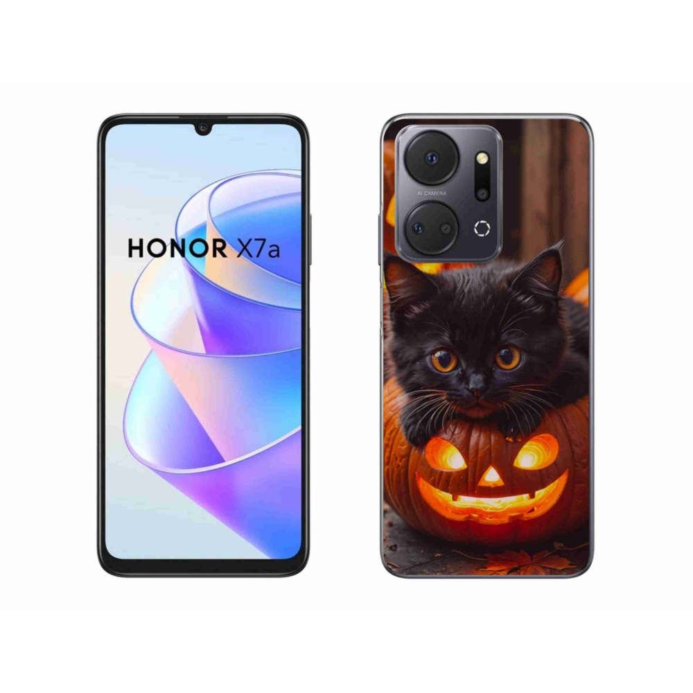 Gélový kryt mmCase na Honor X7a - mačiatko a tekvica