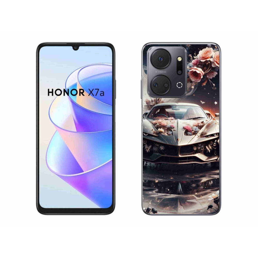 Gélový kryt mmCase na Honor X7a - kvetinový športový automobil