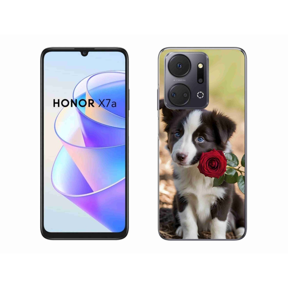 Gélový kryt mmCase na Honor X7a - roztomilá border kólia s ružou
