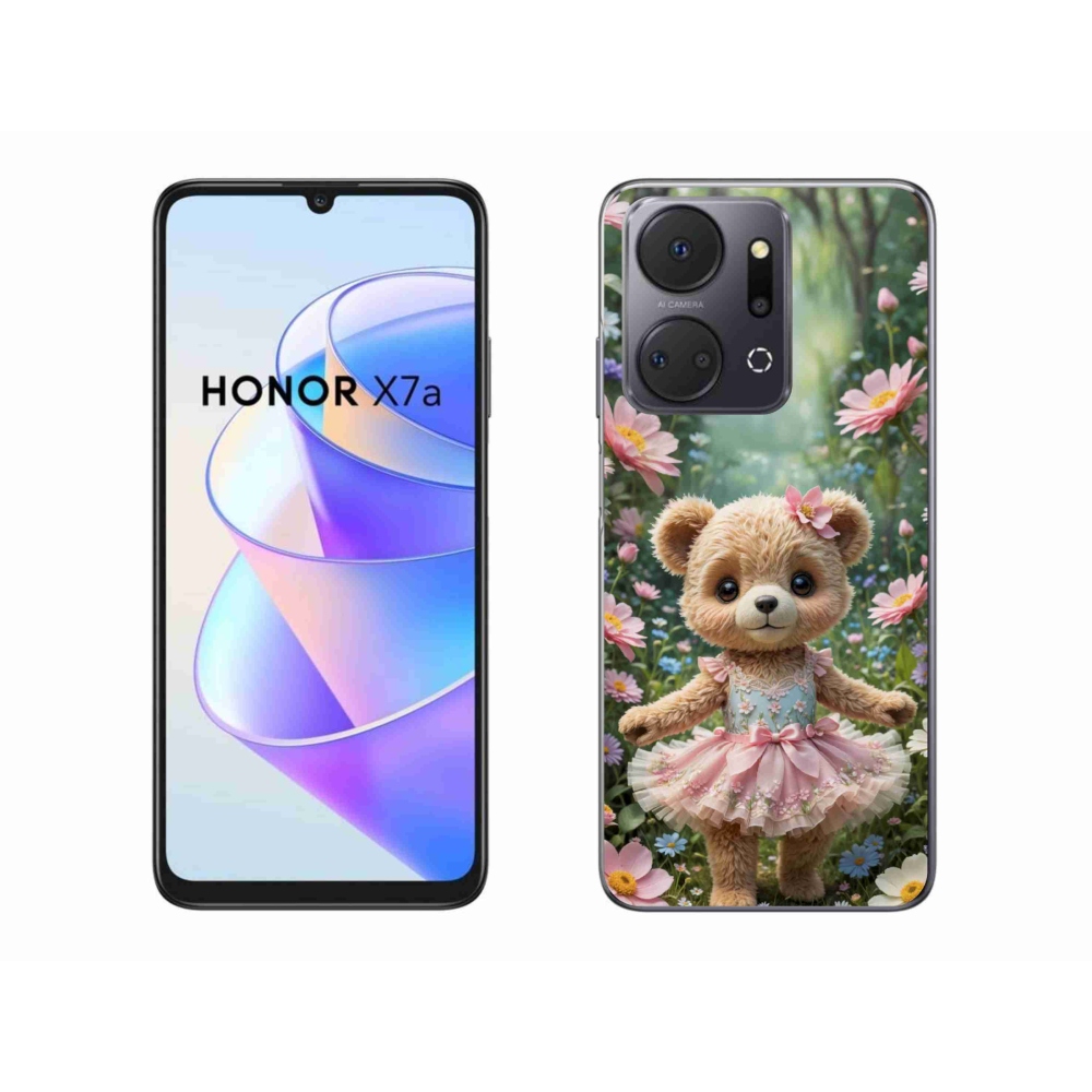 Gélový kryt mmCase na Honor X7a - roztomilý medvedík v kvetoch