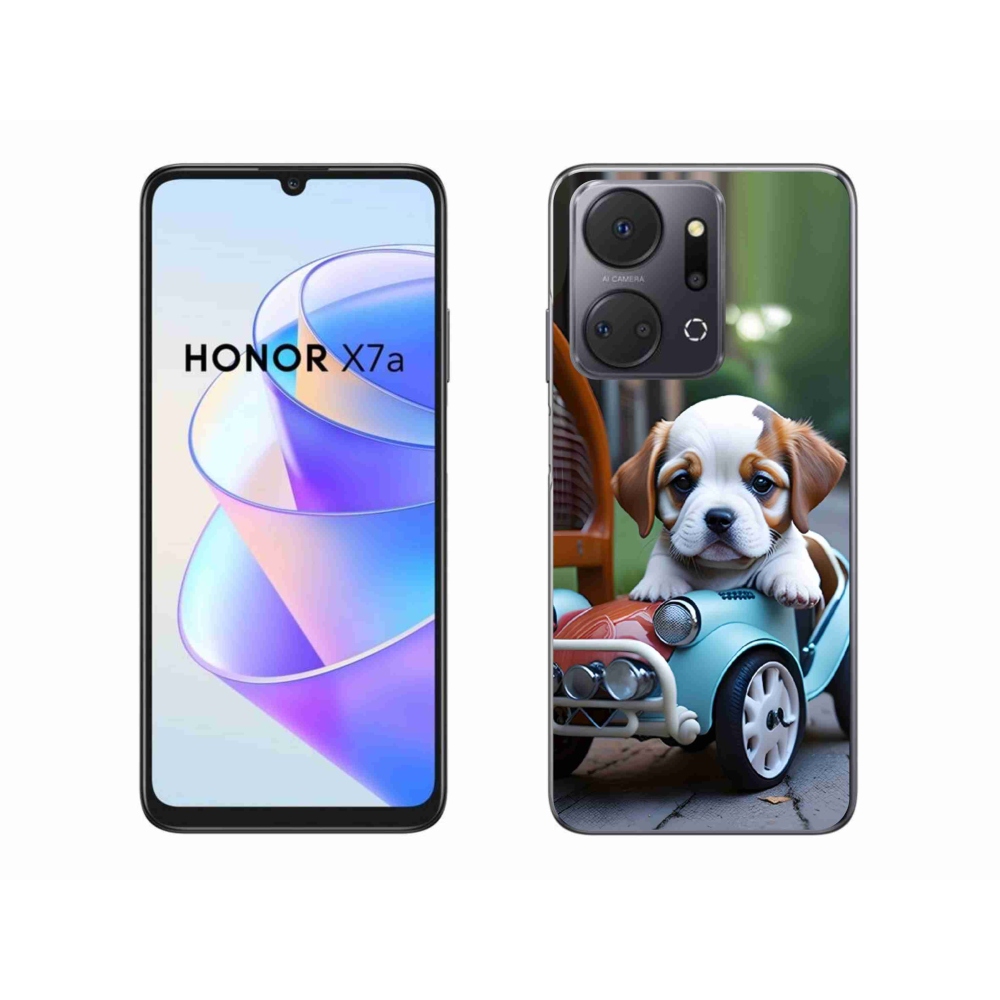 Gélový kryt mmCase na Honor X7a - šteňa v retro aute
