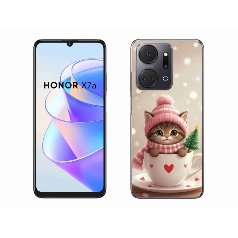 Gélový kryt mmCase na Honor X7a - vianočné mačiatko v hrnčeku