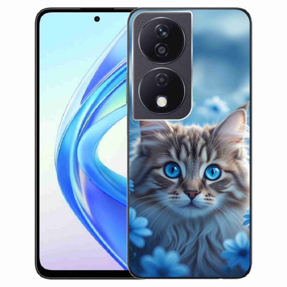 Gélový kryt mmCase na Honor X7b - mačiatko v modrých kvetoch