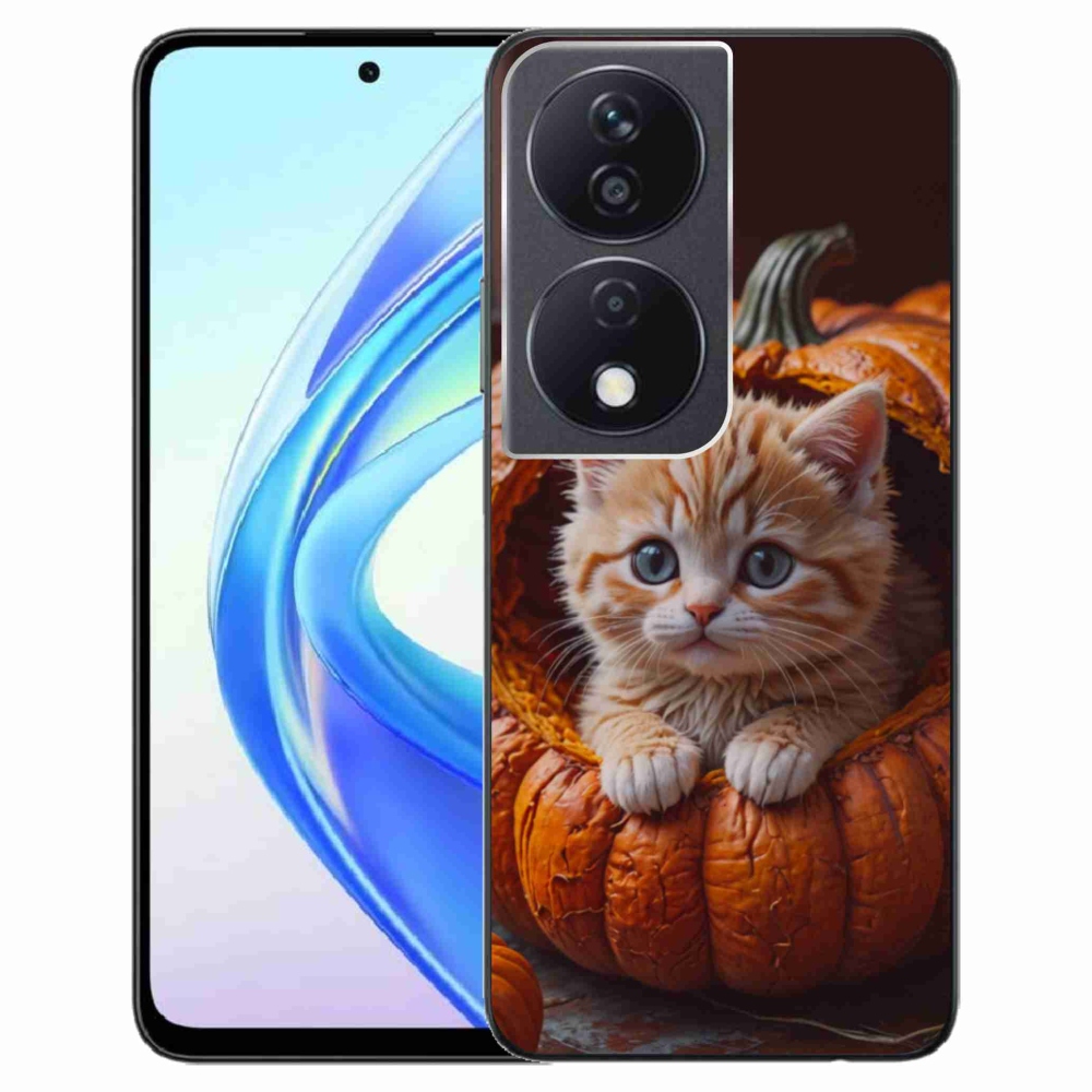 Gélový kryt mmCase na Honor X7b - mačiatko a tekvica 2