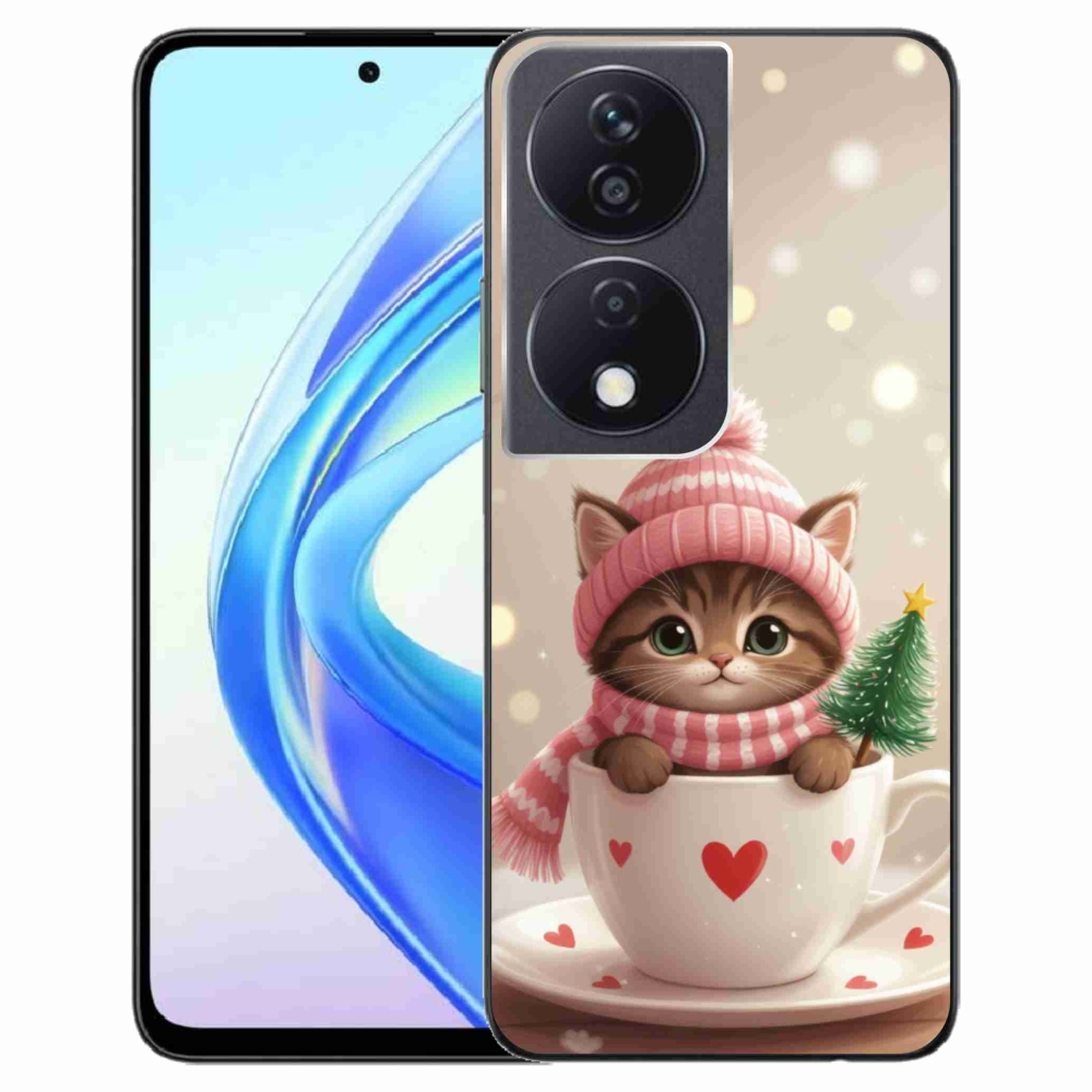 Gélový kryt mmCase na Honor X7b - vianočné mačiatko v hrnčeku