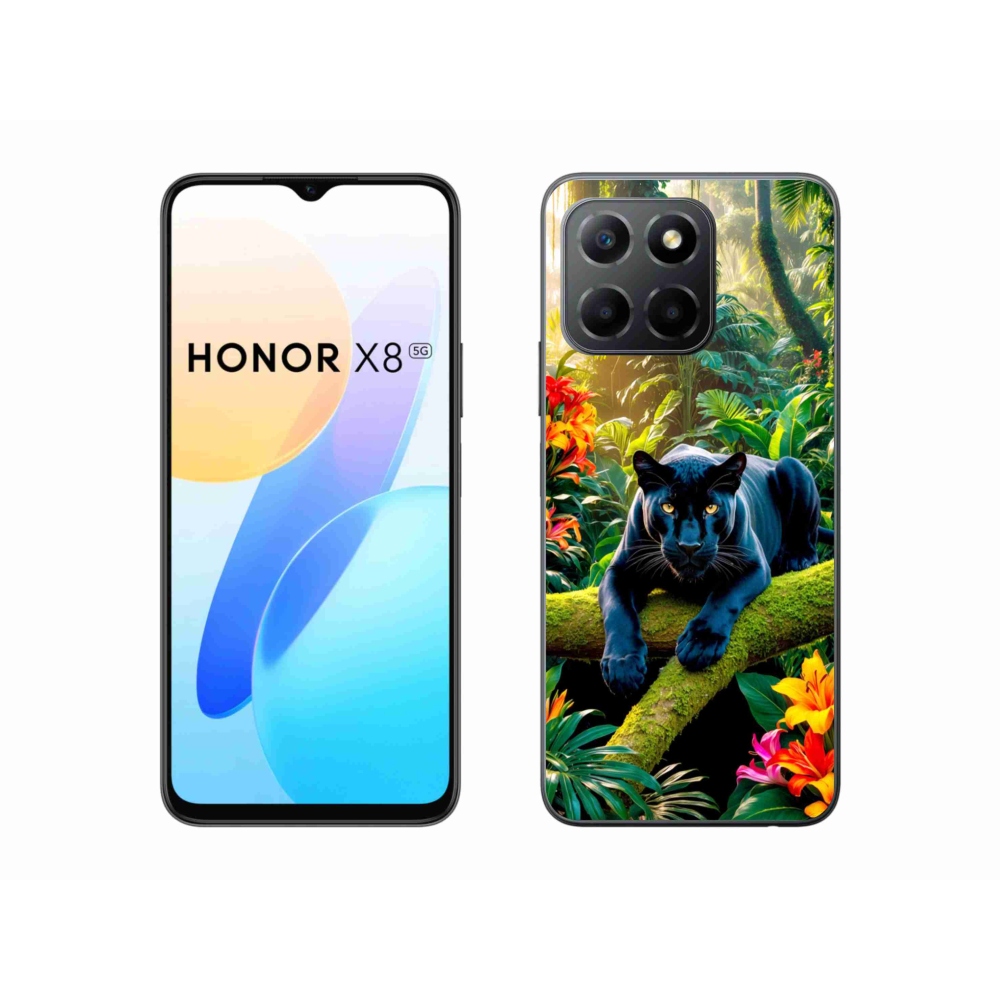 Gélový kryt mmCase na Honor X8 5G/Honor 70 Lite 5G - čierny panter v džungli