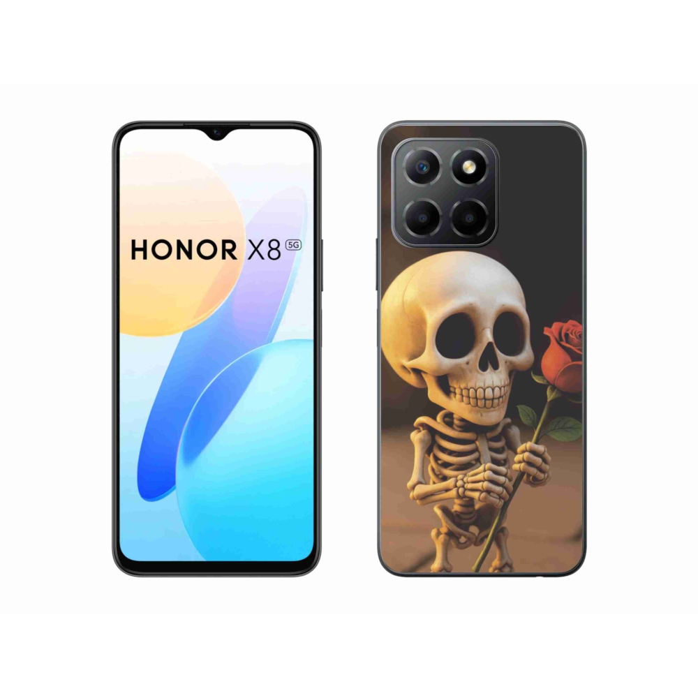 Gélový kryt mmCase na Honor X8 5G/Honor 70 Lite 5G - kostlivec s ružou