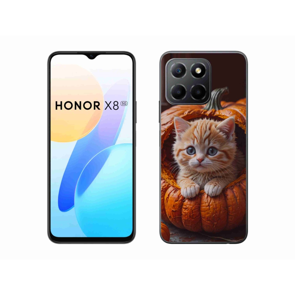 Gélový kryt mmCase na Honor X8 5G/Honor 70 Lite 5G - mačiatko a tekvica 2