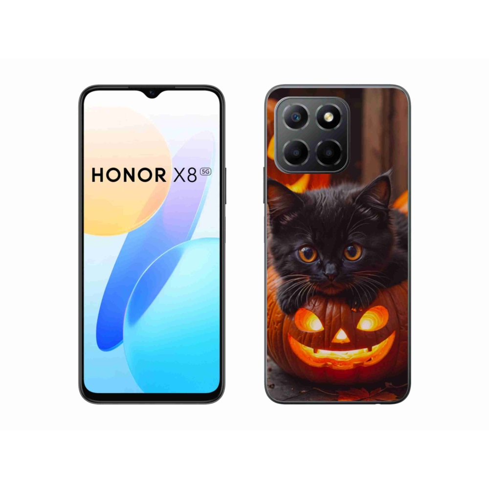 Gélový kryt mmCase na Honor X8 5G/Honor 70 Lite 5G - mačiatko a tekvica