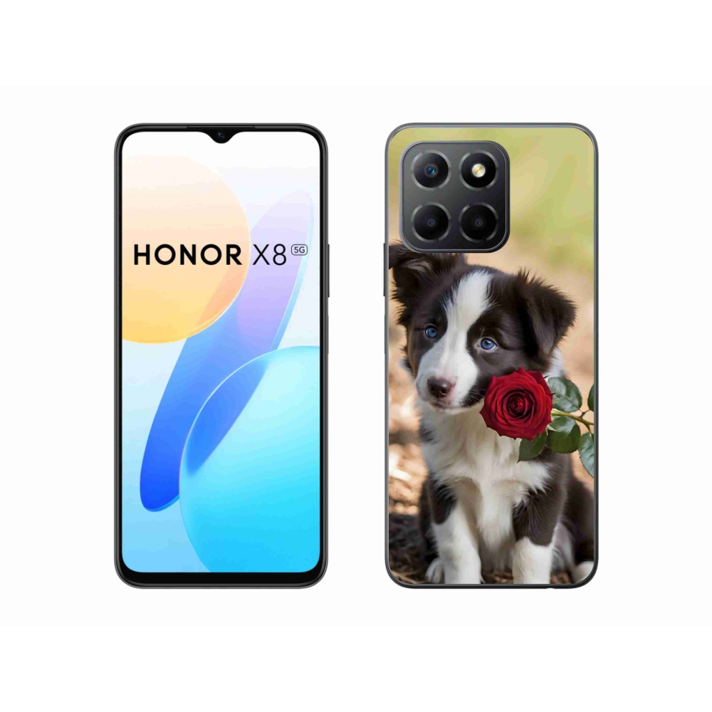 Gélový kryt mmCase na Honor X8 5G/Honor 70 Lite - roztomilá border kólia s ružou