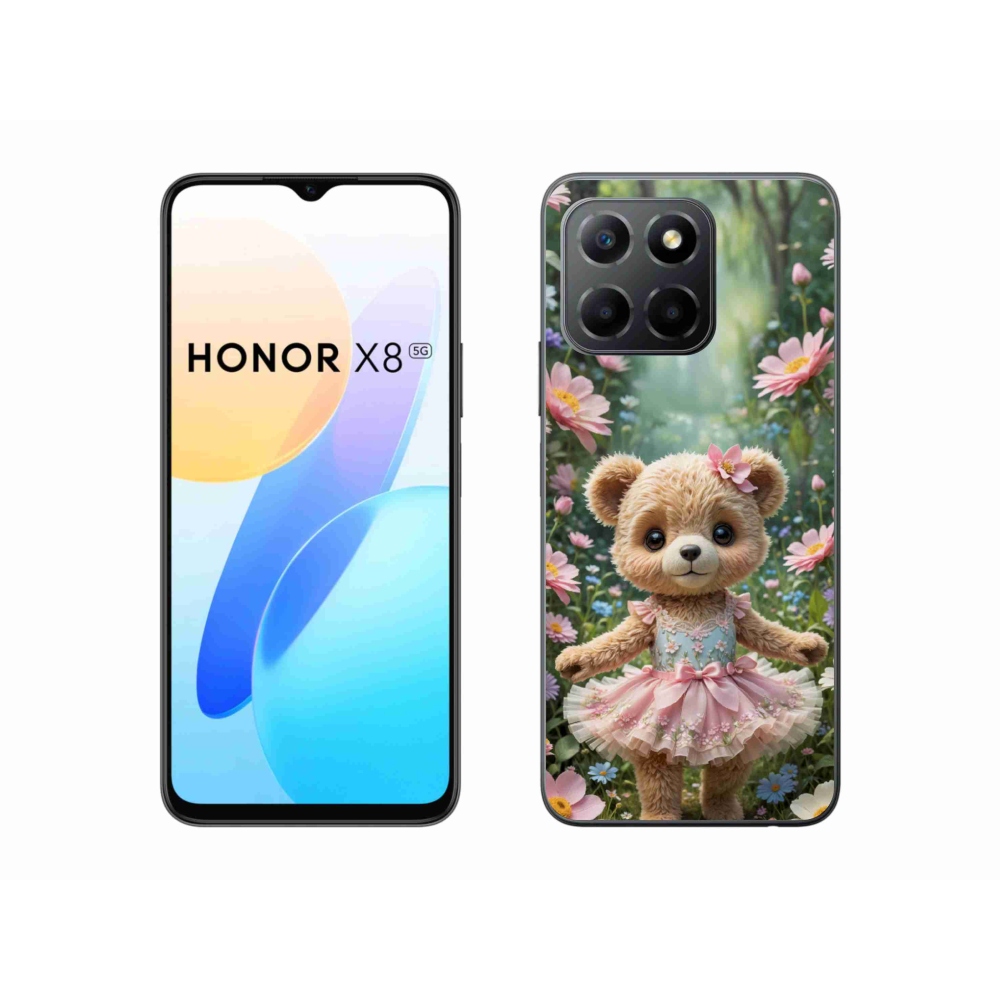 Gélový kryt mmCase na Honor X8 5G/Honor 70 Lite - roztomilý medvedík v kvetoch