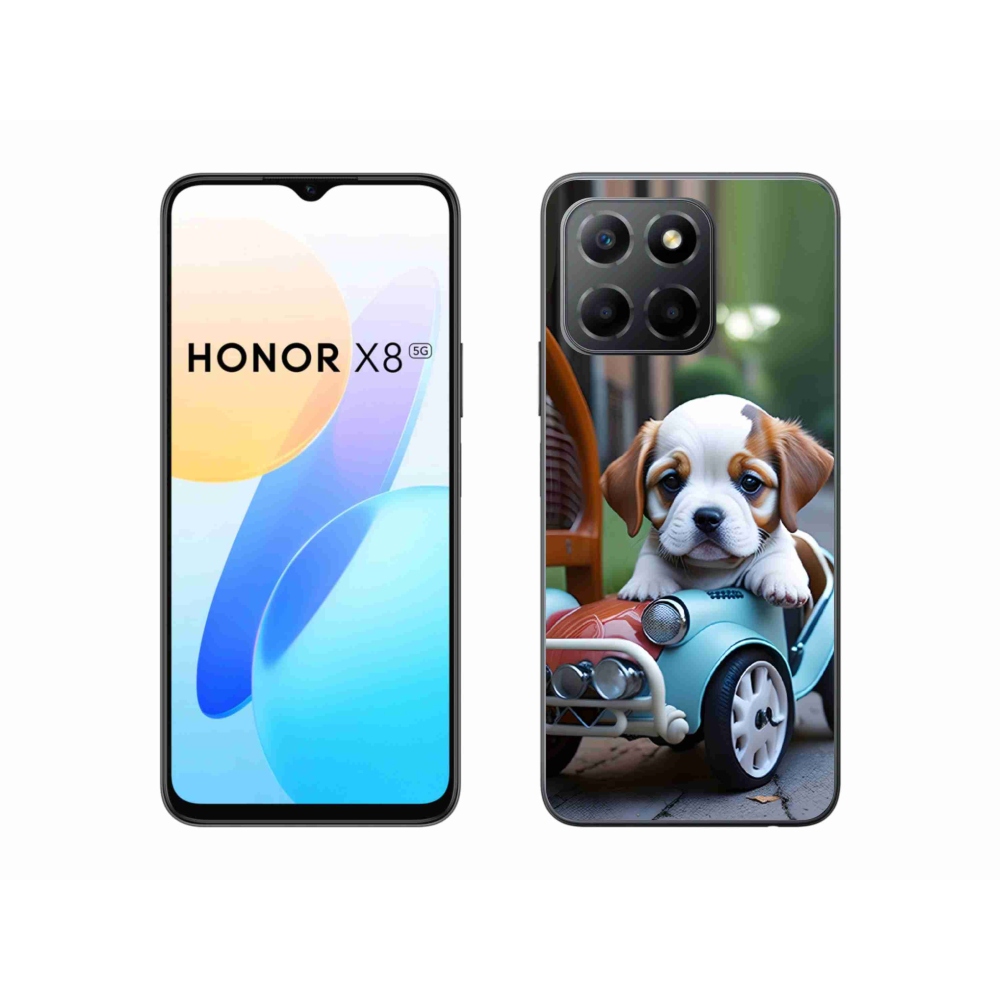 Gélový kryt mmCase na Honor X8 5G/Honor 70 Lite - šteňa v retro aute