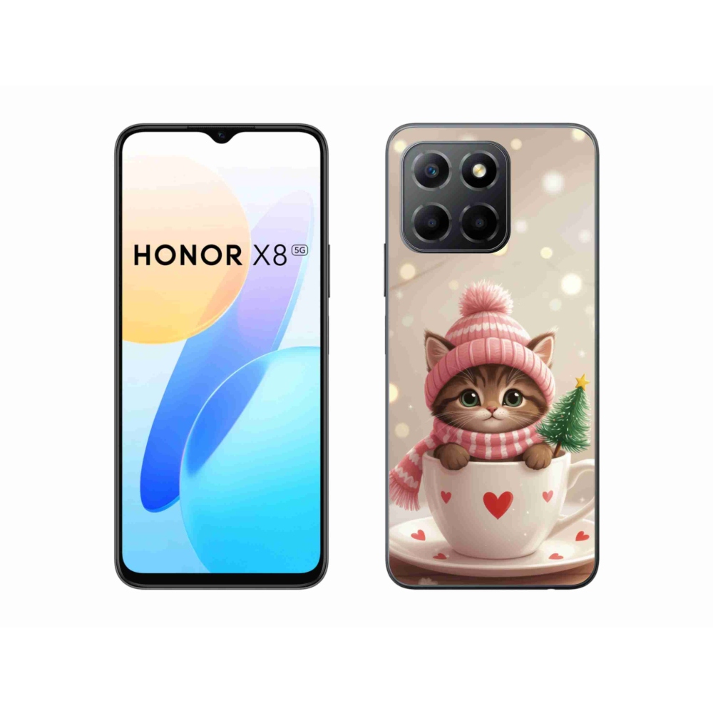 Gélový kryt mmCase na Honor X8 5G/Honor 70 Lite - vianočné mačiatko v hrnčeku