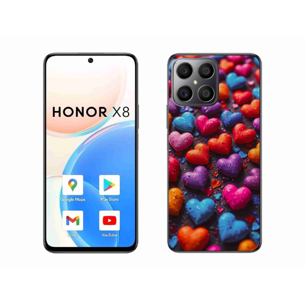 Gélový kryt mmCase na Honor X8 - farebné srdcia