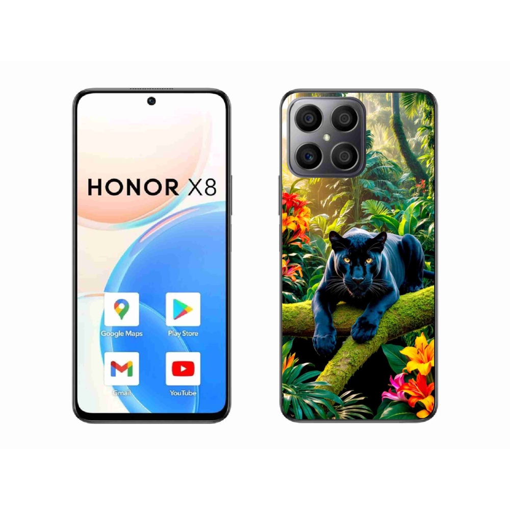 Gélový kryt mmCase na Honor X8 - čierny panter v džungli