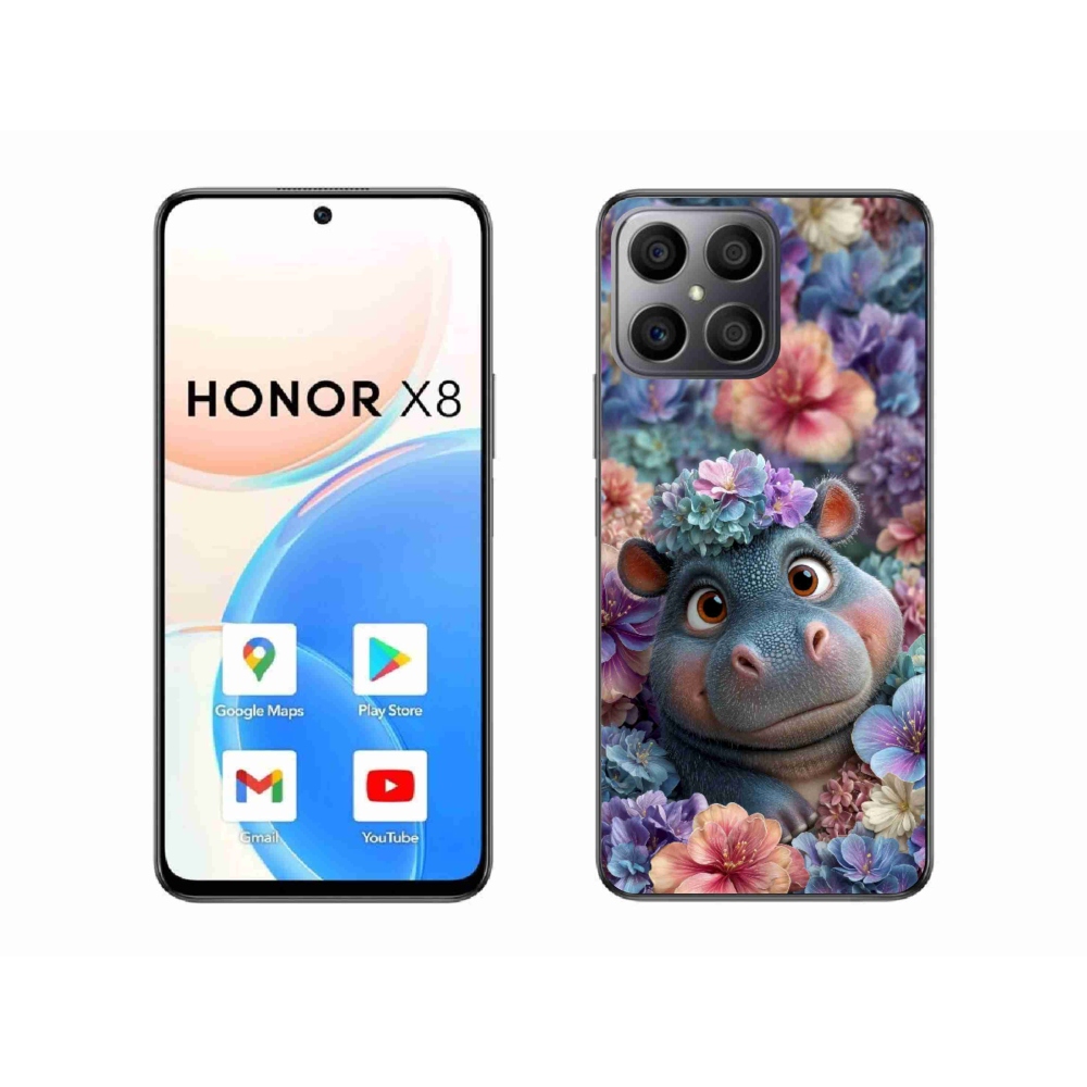 Gélový kryt mmCase na Honor X8 - hrošík v kvetoch