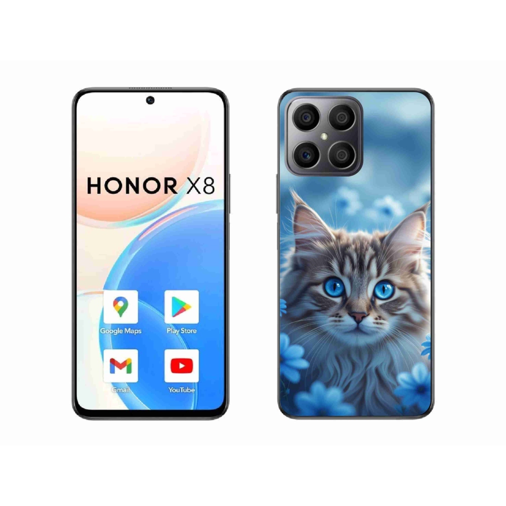Gélový kryt mmCase na Honor X8 - mačiatko v modrých kvetoch