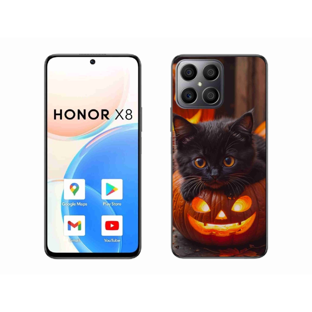Gélový kryt mmCase na Honor X8 - mačiatko a tekvica