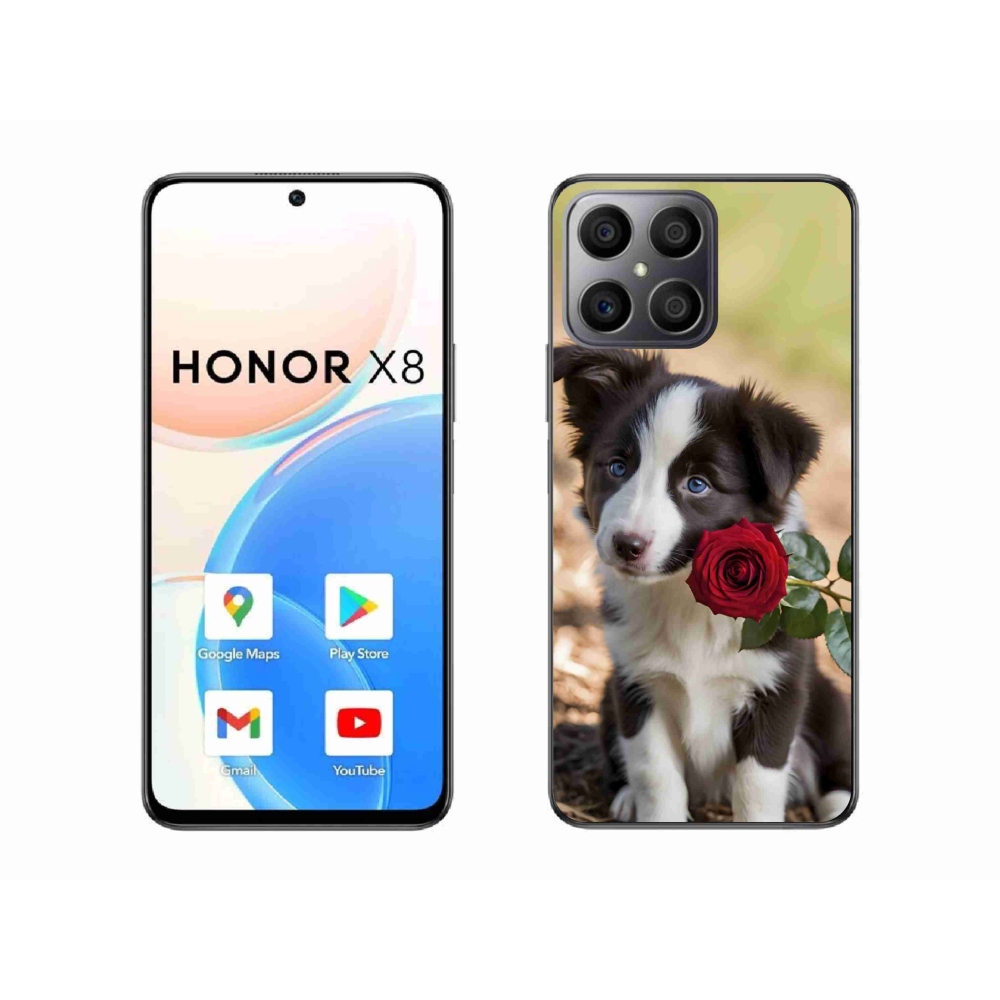 Gélový kryt mmCase na Honor X8 - roztomilá border kólia s ružou