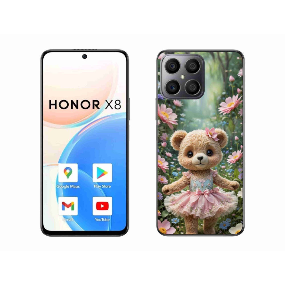 Gélový kryt mmCase na Honor X8 - roztomilý medvedík v kvetoch