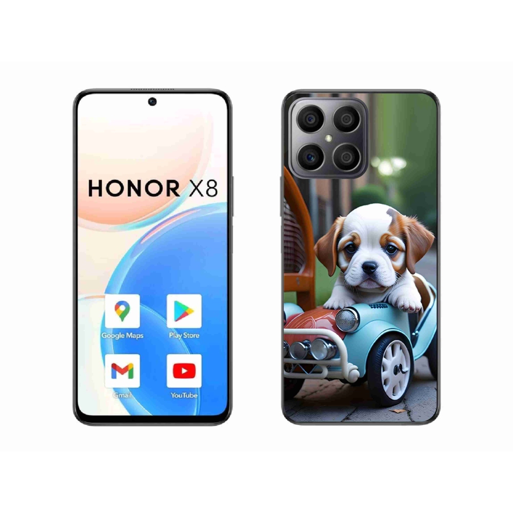 Gélový kryt mmCase na Honor X8 - šteňa v retro aute