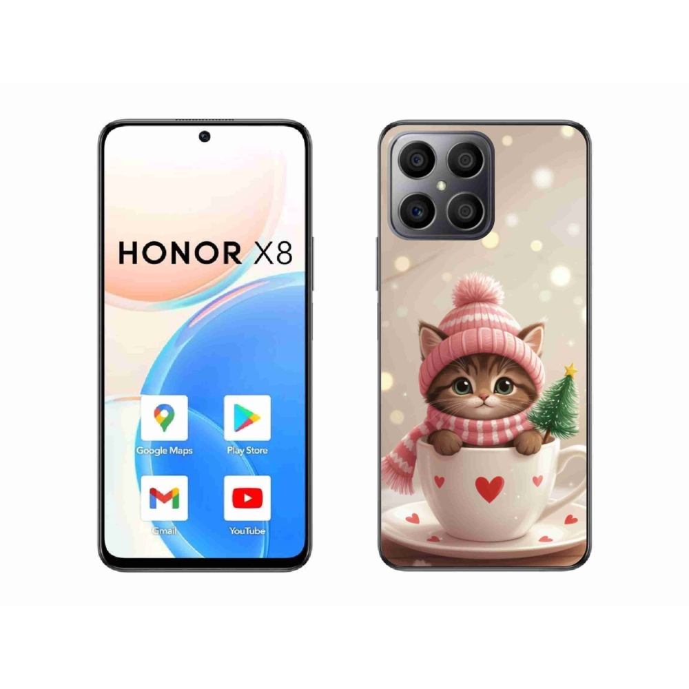 Gélový kryt mmCase na Honor X8 - vianočné mačiatko v hrnčeku