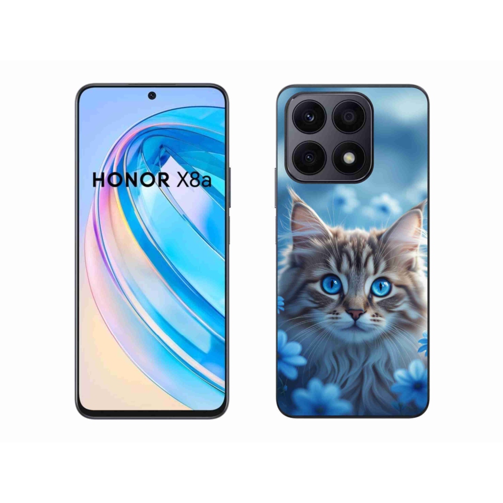 Gélový kryt mmCase na Honor X8a - mačiatko v modrých kvetoch