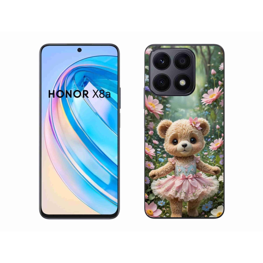Gélový kryt mmCase na Honor X8a - roztomilý medvedík v kvetoch