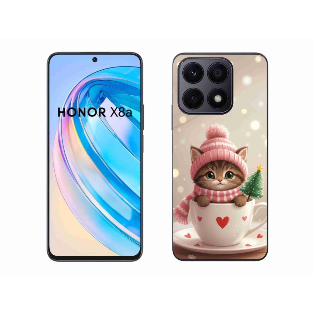 Gélový kryt mmCase na Honor X8a - vianočné mačiatko v hrnčeku