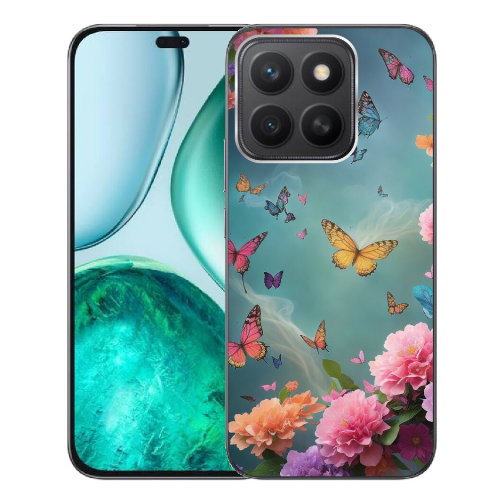 Gélový kryt mmCase na Honor X8c - farebné kvety a motýle