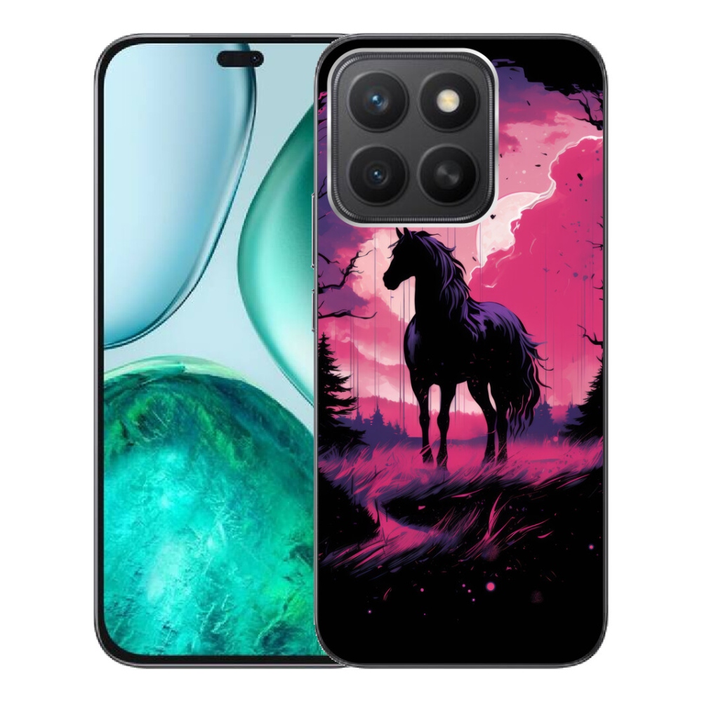 Gélový kryt mmCase na Honor X8c - čierny kreslený kôň 1