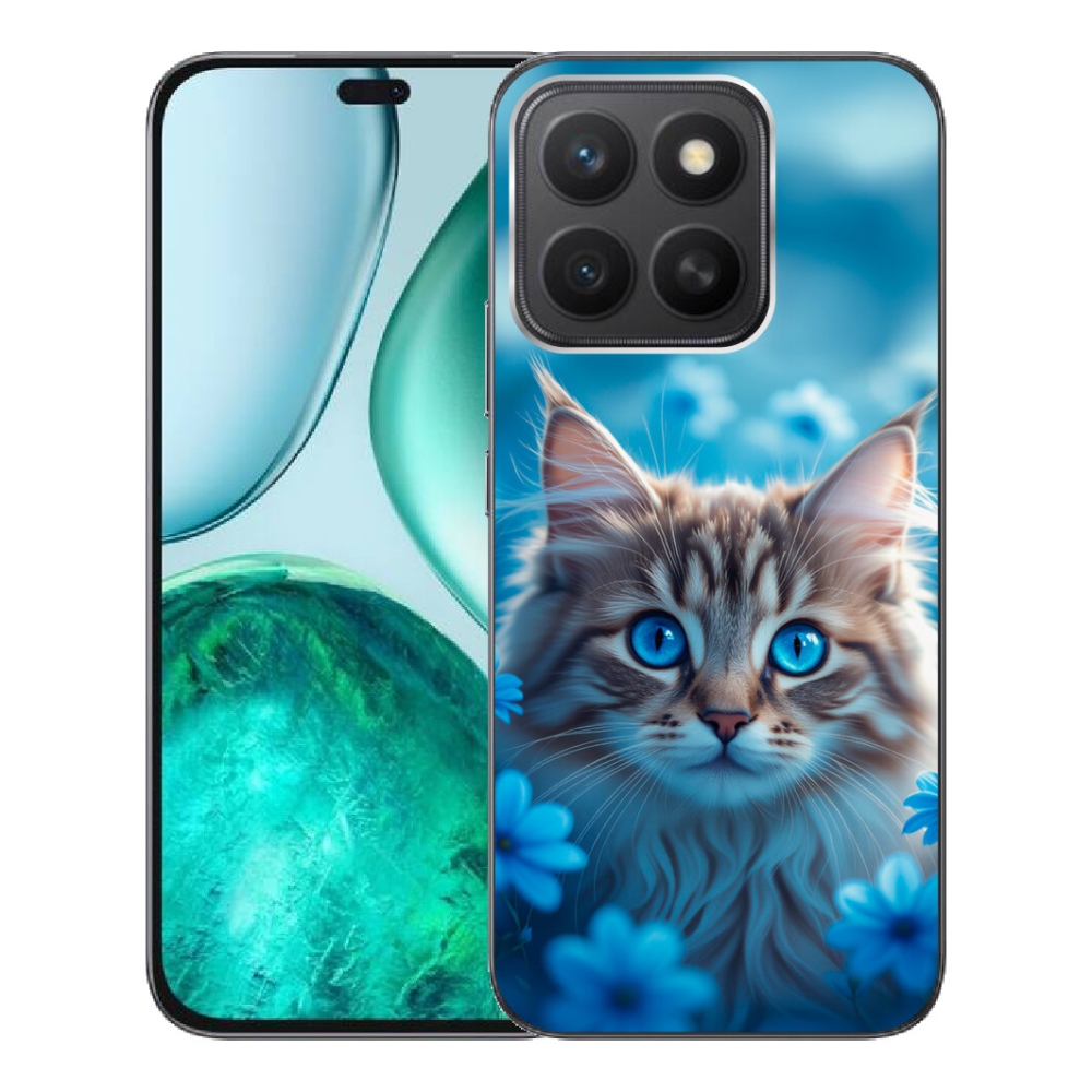 Gélový kryt mmCase na Honor X8c - mačiatko v modrých kvetoch