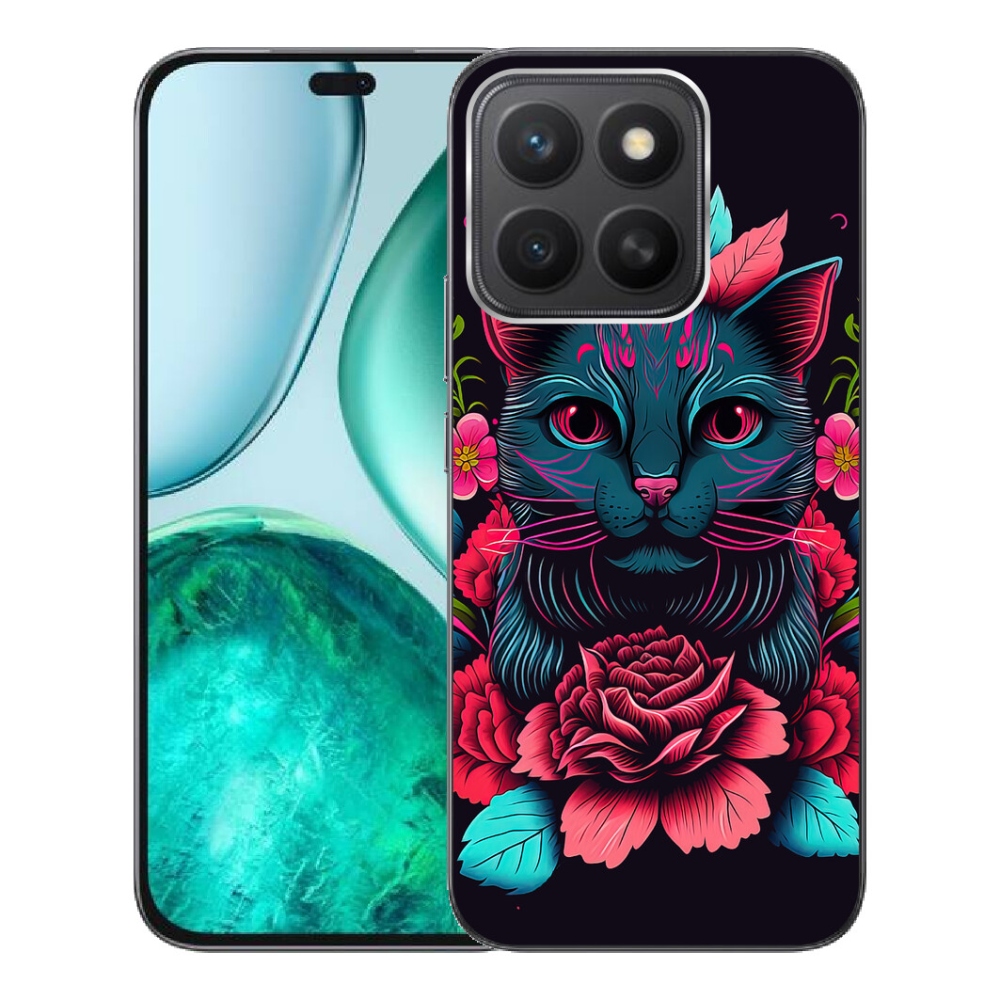 Gélový kryt mmCase na Honor X8c - kvety a mačka