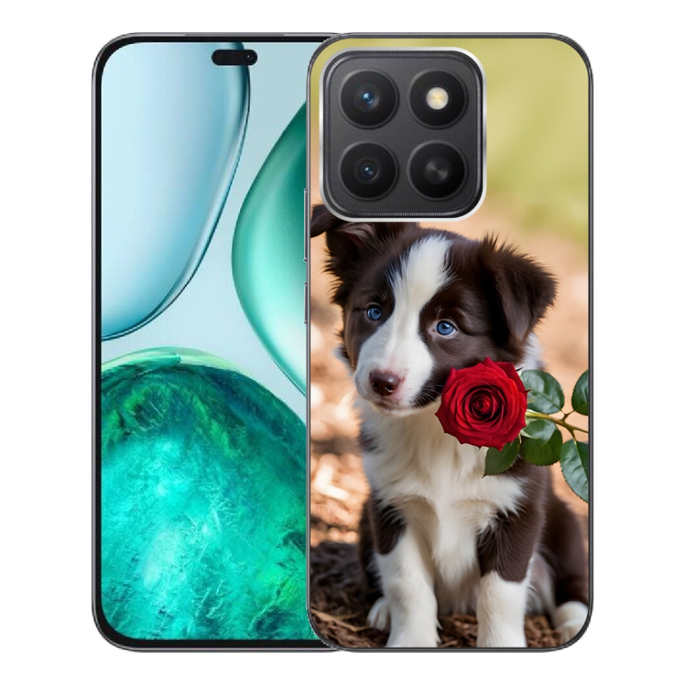 Gélový kryt mmCase na Honor X8c - roztomilá border kólia s ružou