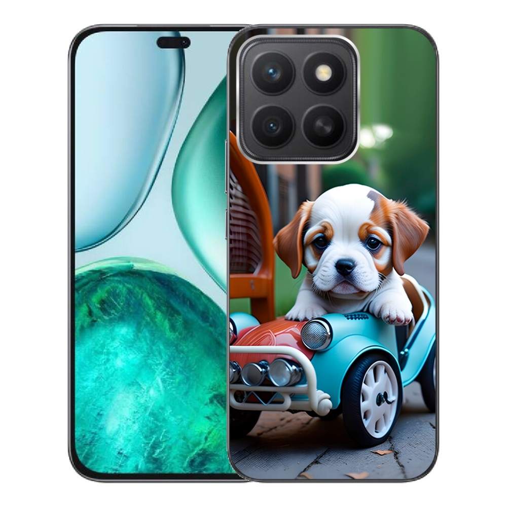 Gélový kryt mmCase na Honor X8c - šteňa v retro aute