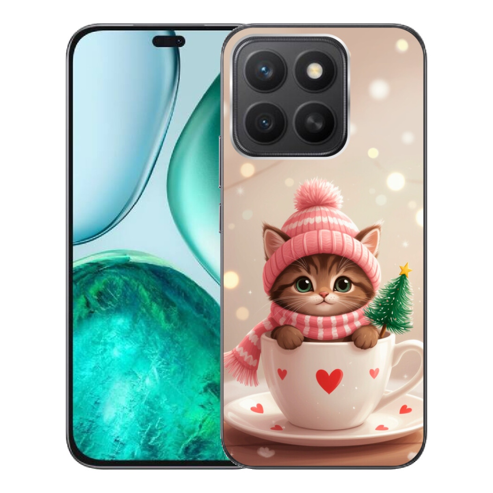 Gélový kryt mmCase na Honor X8c - vianočné mačiatko v hrnčeku