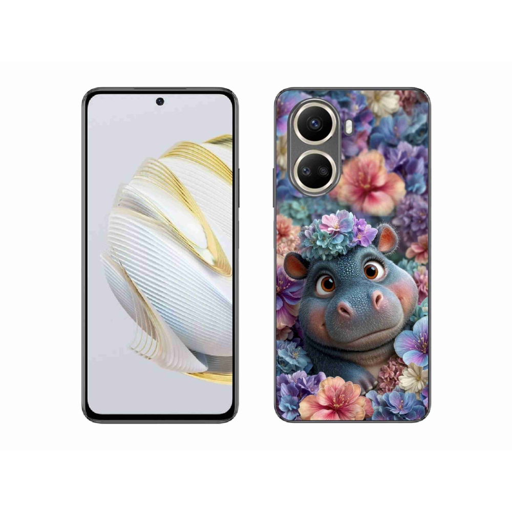 Gélový kryt mmCase na Huawei Nova 10 SE - hrošík v kvetoch