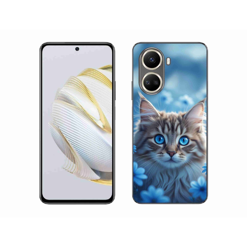 Gélový kryt mmCase na Huawei Nova 10 SE - mačiatko v modrých kvetoch