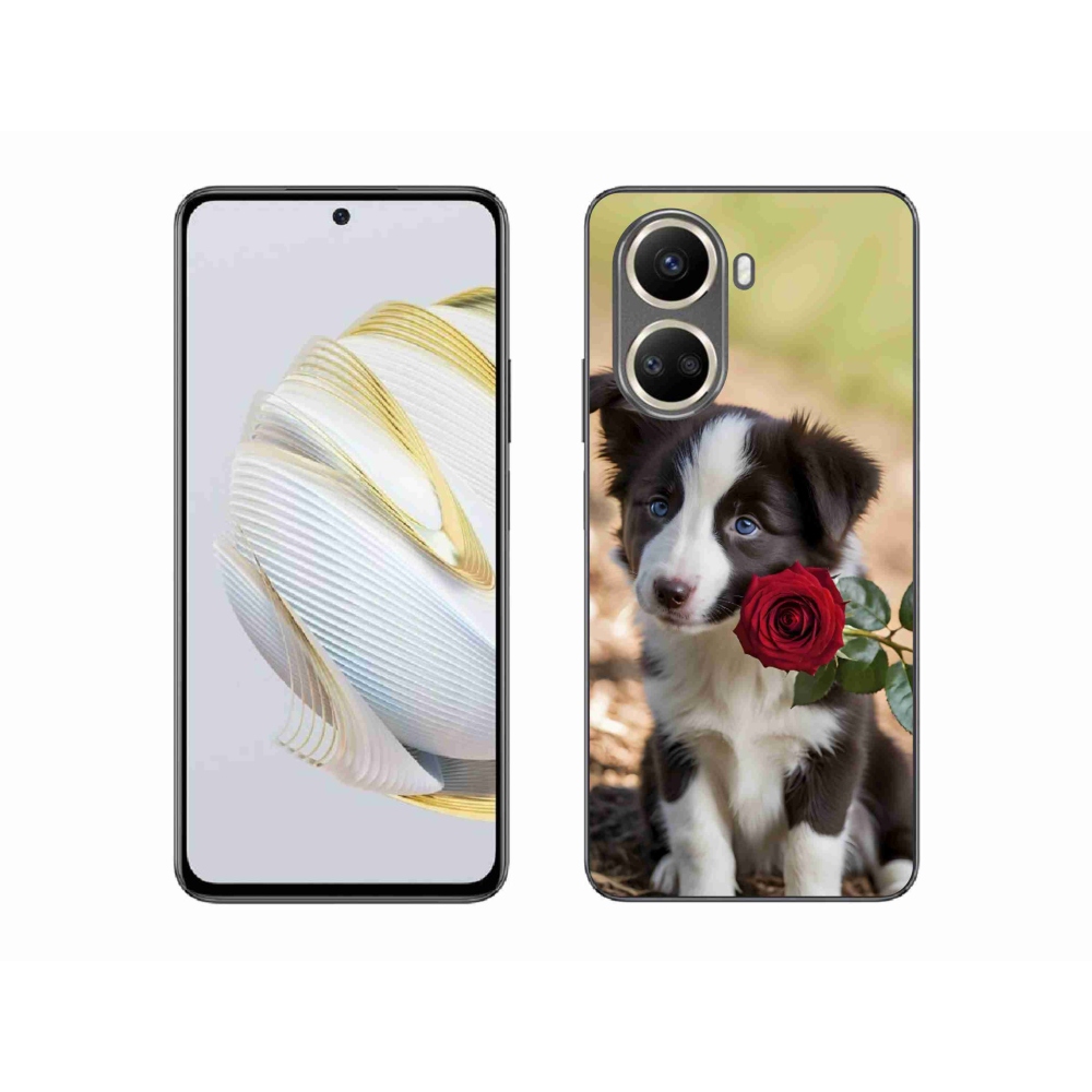 Gélový kryt mmCase na Huawei Nova 10 SE - roztomilá border kólia s ružou