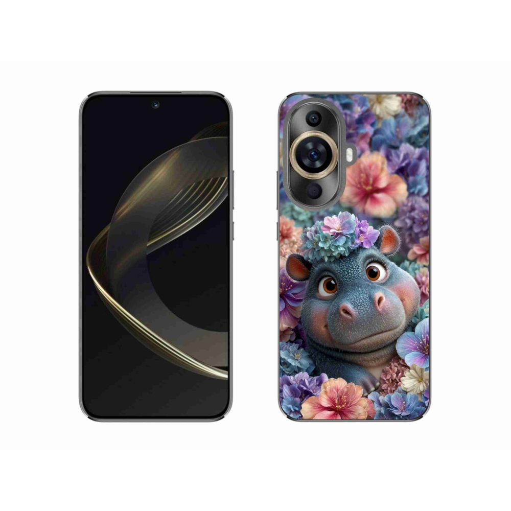 Gélový kryt mmCase na Huawei Nova 11 - hrošík v kvetoch