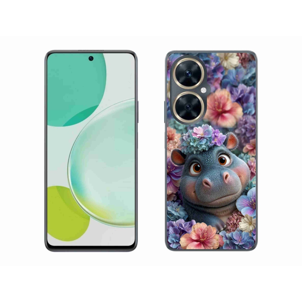 Gélový kryt mmCase na Huawei Nova 11i - hrošík v kvetoch