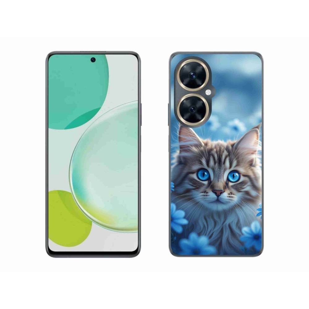 Gélový kryt mmCase na Huawei Nova 11i - mačiatko v modrých kvetoch