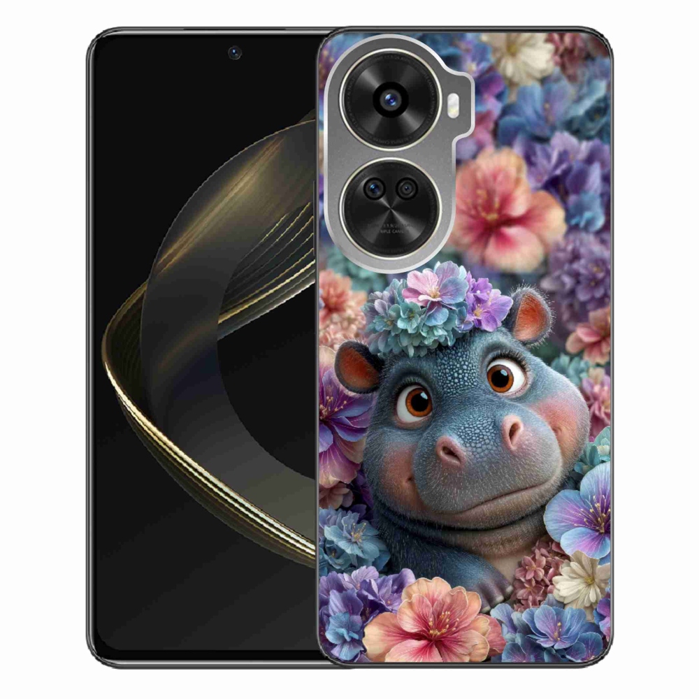 Gélový kryt mmCase na Huawei Nova 12 SE - hrošík v kvetoch